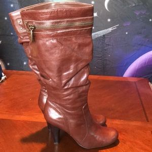 Guess Peter brown leather heel boots shoes size 8M